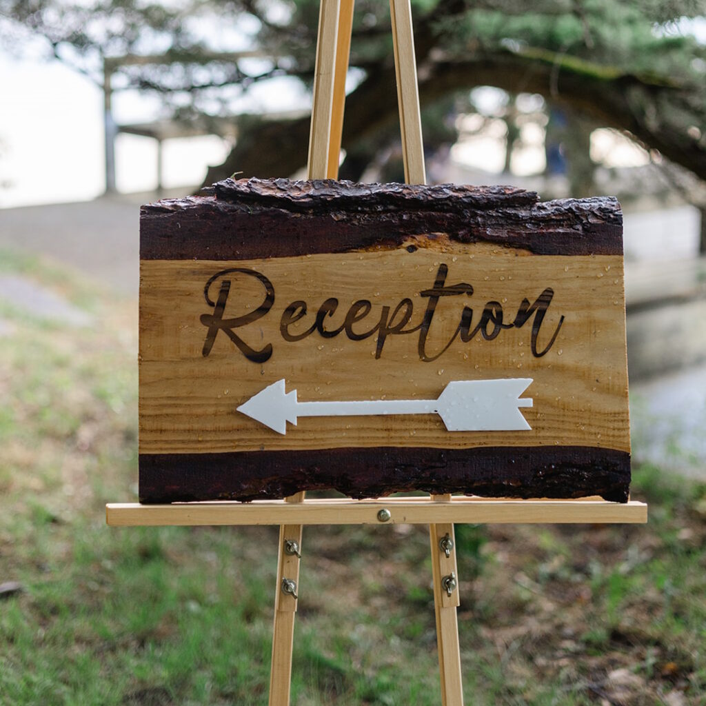 wedding reception directional arrow sign